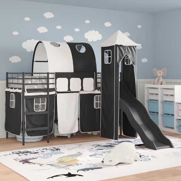 vidaXL Lit mezzanine pour enfants Noir 90 x 190 cm M&eacute;tал