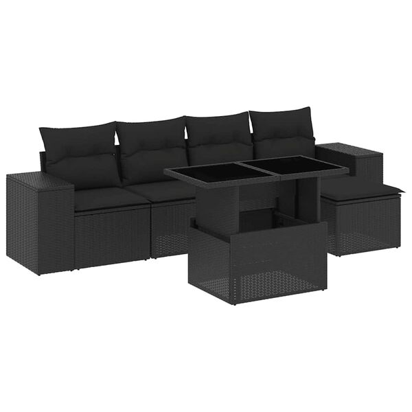 vidaXL Salon de jardin 6 pcs avec coussins noir r&eacute;sine tress&eacute;e