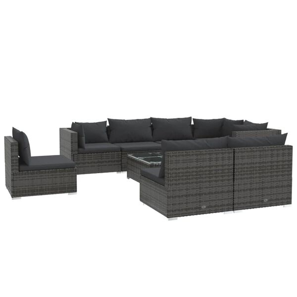 vidaXL Salon de jardin 9 pcs avec coussins R&eacute;sine tress&eacute;e Gris