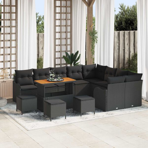 vidaXL Ensemble de canap&eacute; de jardin avec coussin 13 pcs Noir
