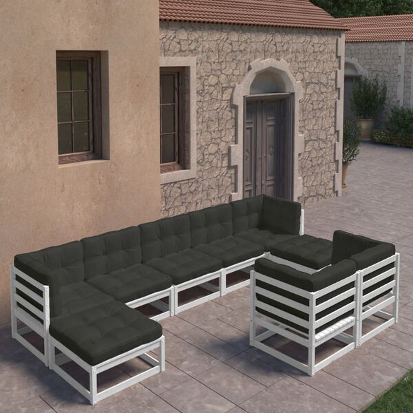 vidaXL Salon de jardin 9 pcs avec coussins Blanc Bois de pin massif