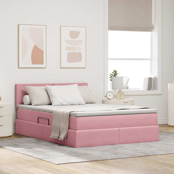 vidaXL Lit de Rangement avec matelas Rose 140 x 190 cm Velours