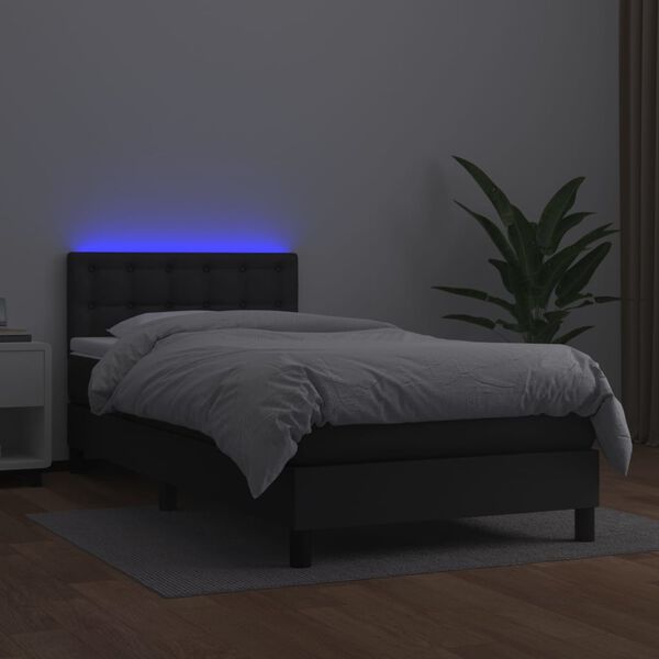 vidaXL Sommier à lattes de lit avec matelas et LED Noir 90x190 cm