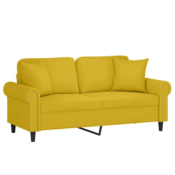vidaXL Canap&eacute; 2 places avec oreillers d&eacute;coratifs jaune 140 cm velours