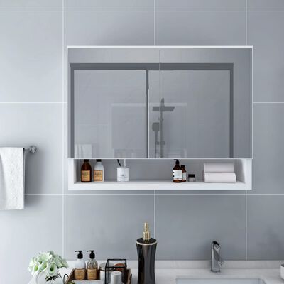 vidaXL Armoire à miroir de salle de bain LED Blanc 80x15x60 cm MDF
