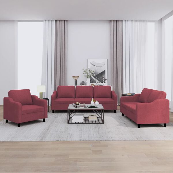vidaXL Ensemble de canap&eacute;s 3 pcs avec coussins Rouge bordeaux Tissu