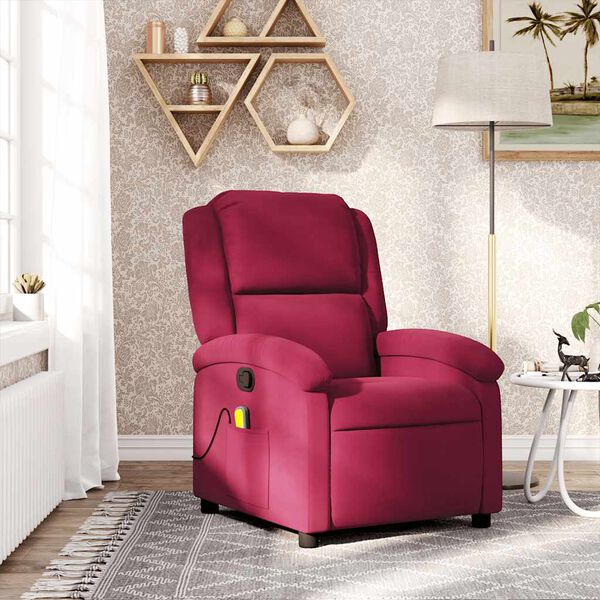 vidaXL Fauteuil de massage inclinable rouge bordeaux velours