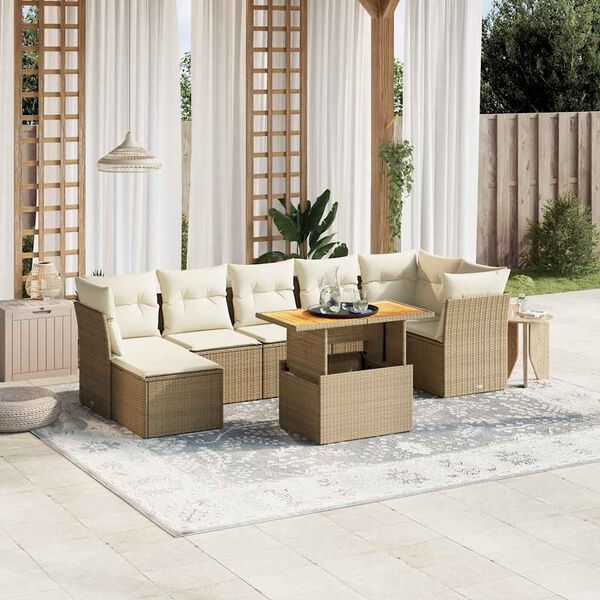 vidaXL Salon de jardin avec coussins 8 pcs beige r&eacute;sine tress&eacute;e