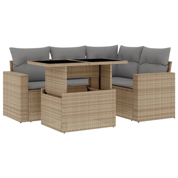 vidaXL Salon de jardin avec coussins 5 pcs beige r&eacute;sine tress&eacute;e