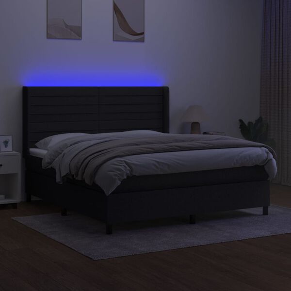 vidaXL Sommier &agrave; lattes de lit matelas et LED Noir 180x200 cm Tissu