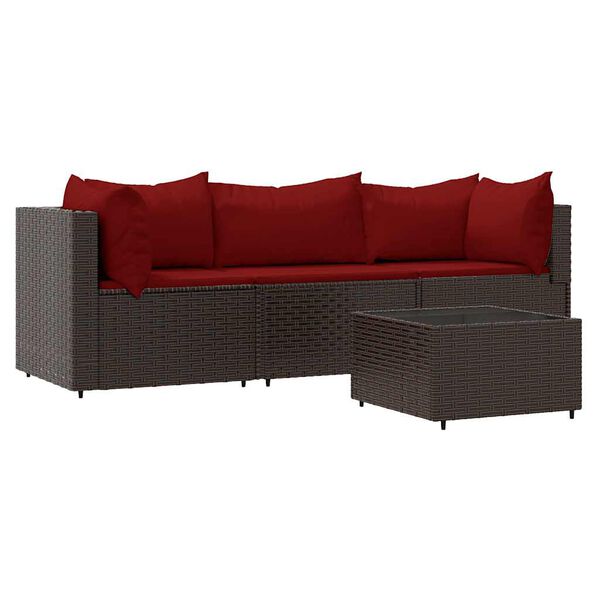 vidaXL Salon de jardin 4 pcs avec coussins Marron R&eacute;sine tress&eacute;e