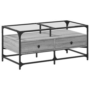 vidaXL Table basse avec dessus en verre sonoma gris 98,5x50x45cm acier