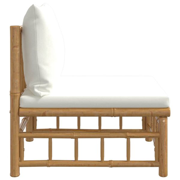 vidaXL Canap&eacute; central de jardin avec coussins blanc cr&egrave;me bambou