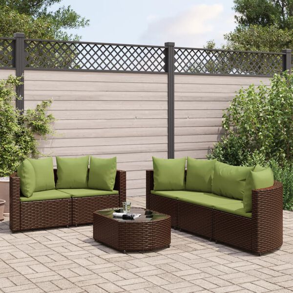 vidaXL Salon de jardin avec coussins 6 pcs marron résine tressée