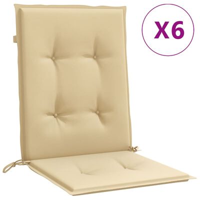 vidaXL Coussins de chaise à dossier bas lot de 6 beige mélangé tissu