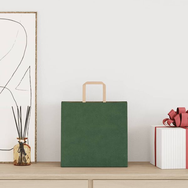 vidaXL Sacs en papier 250 pcs avec poign&eacute;es vert 26x17x25 cm