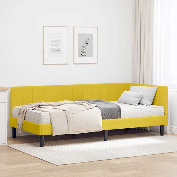 vidaXL Cadre de lit d'angle avec matelas 2 pcs Jaune Velours
