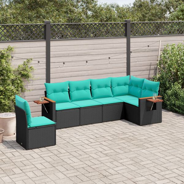 vidaXL Salon de jardin 6 pcs avec coussins noir r&eacute;sine tress&eacute;e