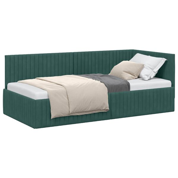 vidaXL Cadre de lit d'angle Vert fonc&eacute; 90 cm x 190 cm Velours