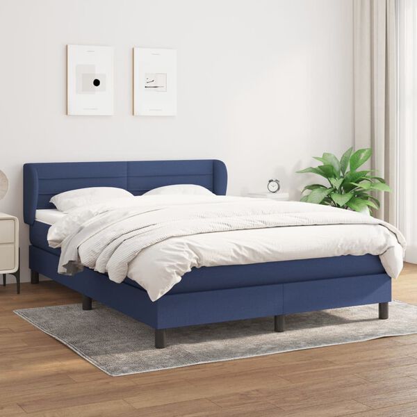 vidaXL Sommier &agrave; lattes de lit avec matelas Bleu 140x200 cm Tissu