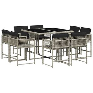 vidaXL Ensemble &agrave; manger de jardin et coussins 9 pcs gris clair rotin