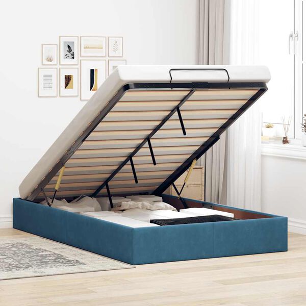 vidaXL Cadre de lit ottoman sans matelas bleu foncé 120x200 cm velours