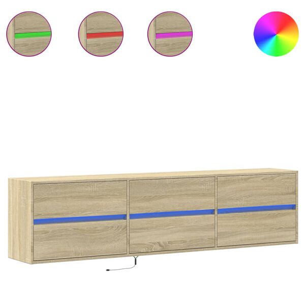 vidaXL Meuble TV mural avec LED chêne sonoma 180x31x45 cm