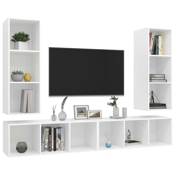 vidaXL Meubles TV muraux 4 pcs Blanc Bois d'ing&eacute;nierie