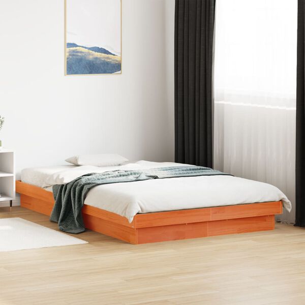 vidaXL Cadre de lit &agrave; LED sans matelas 135x190 cm bois massif