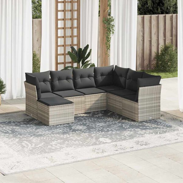 vidaXL Salon de jardin avec coussins 7 pcs gris clair r&eacute;sine tress&eacute;e