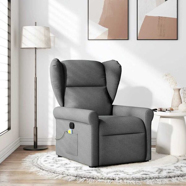 vidaXL Fauteuil inclinable de massage en tissu gris fonc&eacute;