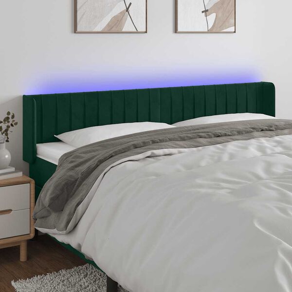 vidaXL T&ecirc;te de lit &agrave; LED Vert fonc&eacute; 183x16x78/88 cm Velours