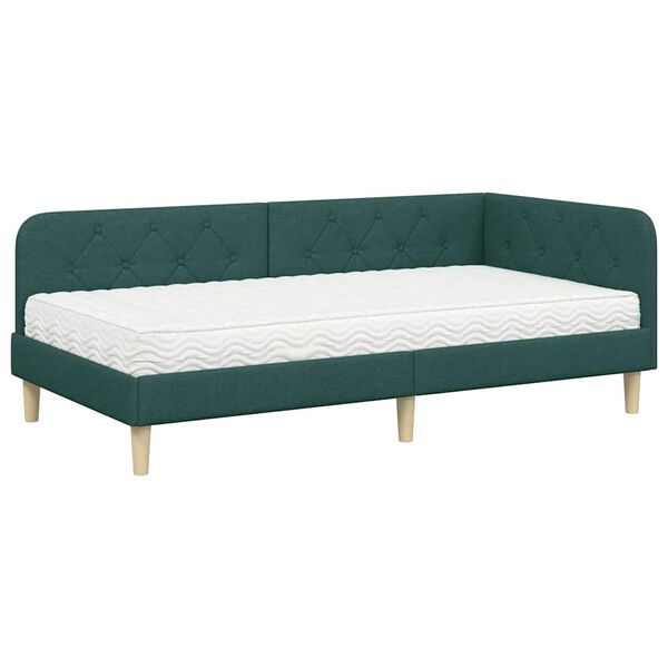 vidaXL Cadre de lit d'angle avec matelas Vert fonc&eacute; 90 x 200 cm tissu