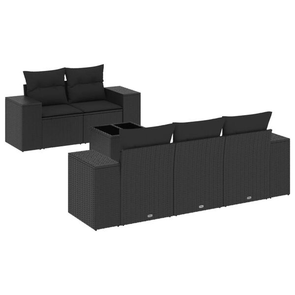 vidaXL Salon de jardin 6 pcs avec coussins noir r&eacute;sine tress&eacute;e