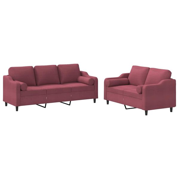 vidaXL Ensemble de canap&eacute;s 2 pcs avec coussins rouge bordeaux tissu