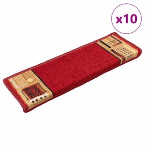 vidaXL Tapis d'escalier autoadh&eacute;sifs 10 pcs 65x21x4 cm Rouge