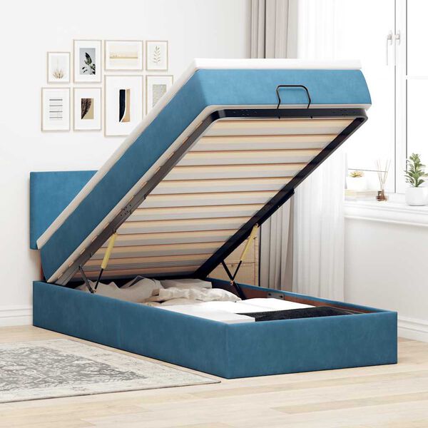 vidaXL Cadre de lit ottoman avec matelas bleu fonc&eacute; 80x200 cm velours