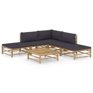 vidaXL Salon de jardin 6 pcs avec coussins gris fonc&eacute; bambou