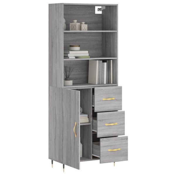 vidaXL Buffet haut Sonoma gris 69,5x34x180 cm Bois d'ing&eacute;nierie