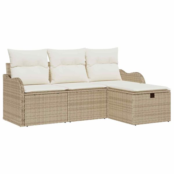 vidaXL Ensemble de canap&eacute; de jardin 4 pcs Beige et cr&egrave;me polyrotin