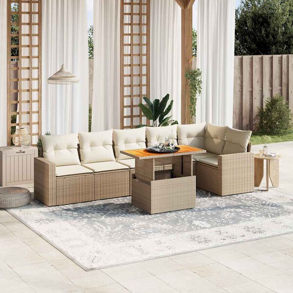 vidaXL Salon de jardin avec coussins 7 pcs beige r&eacute;sine tress&eacute;e