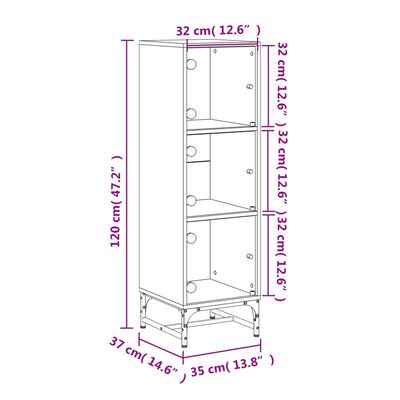 vidaXL Buffet avec portes en verre chêne marron 35x37x120 cm