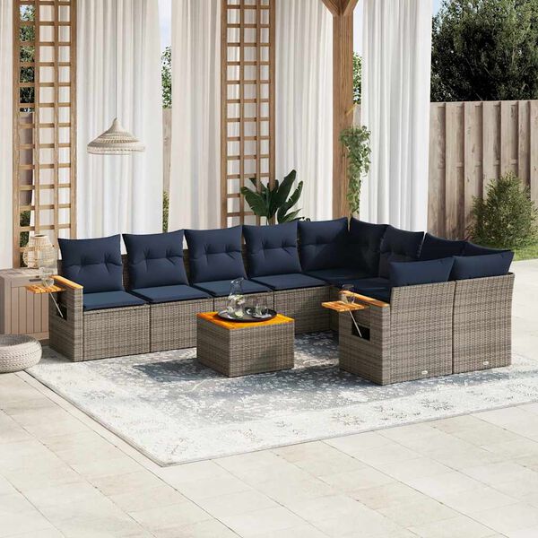 vidaXL Salon de jardin 10 pcs avec coussins gris r&eacute;sine tress&eacute;e