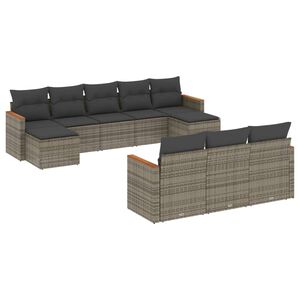 vidaXL Salon de jardin avec coussins 10 pcs gris r&eacute;sine tress&eacute;e