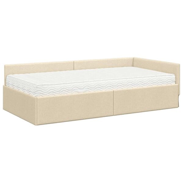 vidaXL Cadre de lit d'angle avec matelas Autre 2 pcs Cr&egrave;me tissu