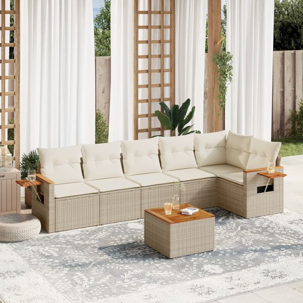 vidaXL Salon de jardin avec coussins 7 pcs beige r&eacute;sine tress&eacute;e