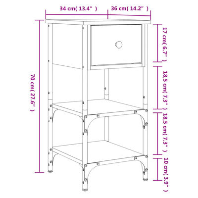 vidaXL Table de chevet Sonoma gris 34x36x70 cm Bois d'ingénierie