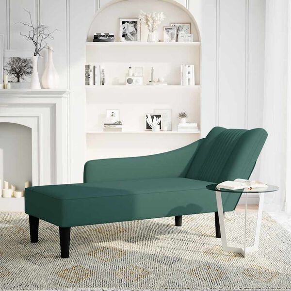 vidaXL Fauteuil long avec accoudoir droit vert foncé velours