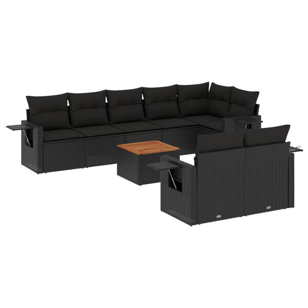 vidaXL Salon de jardin 9 pcs avec coussins noir r&eacute;sine tress&eacute;e