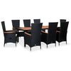 vidaXL Meuble &agrave; d&icirc;ner d'ext&eacute;rieur 9 pcs R&eacute;sine tress&eacute;e et acacia Noir